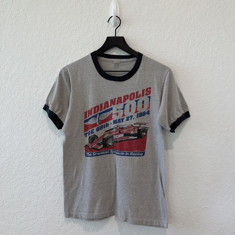 Screen Stars Vintage 1984 Indianapolis 500 Racing Grey T Shirt Size Medium